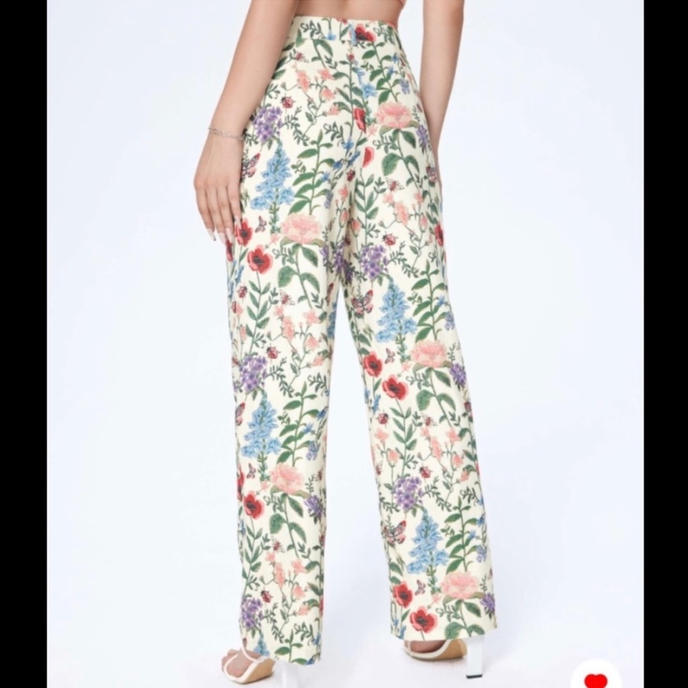 CIDER Cream Corduroy Wide Leg Pants w Spring Flowers, Butterflies & Ladybugs L - Picture 12 of 13